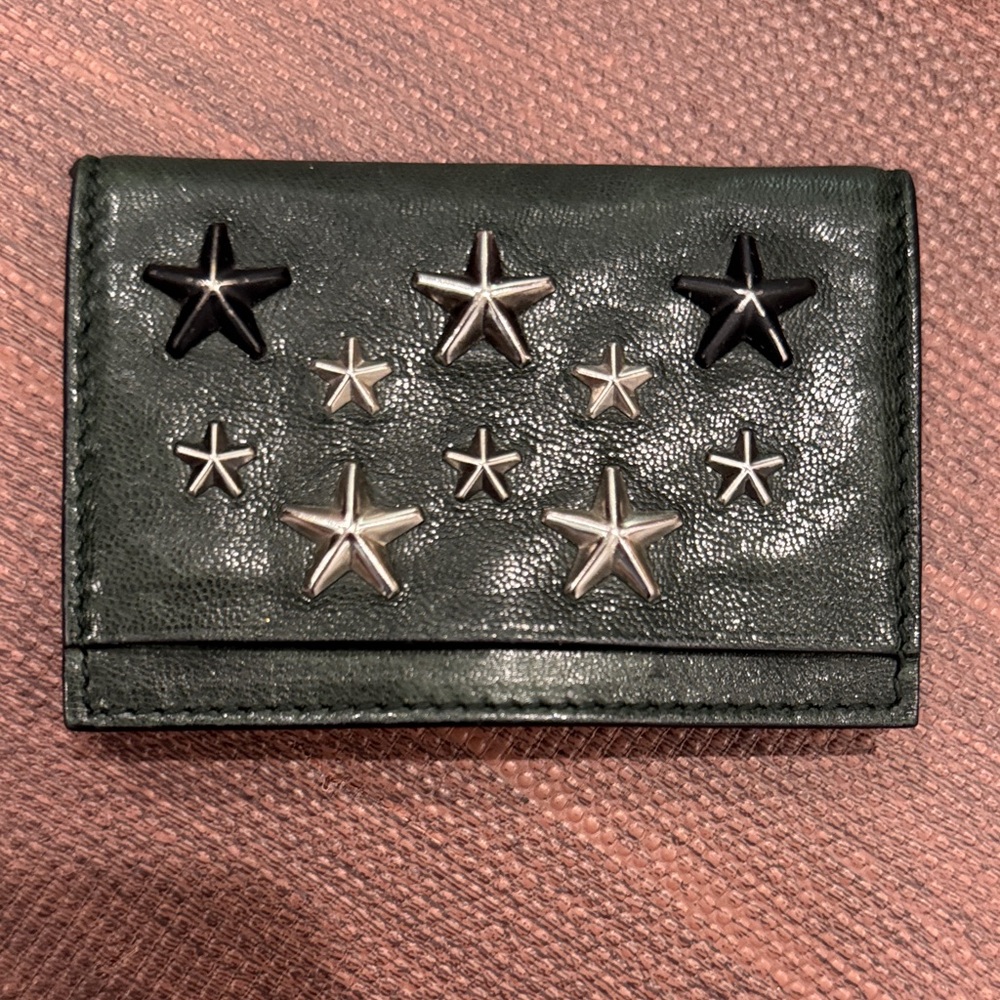 JIMMy Choo - Star Studded Leather Card Holder - Dark Green